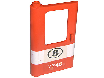 Door 1 x 4 x 5 Train Left, Thin Support at Bottom with White Stripe and 'B 7745' Pattern (Sticker) - Set 7745