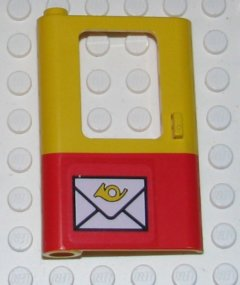 Door 1 x 4 x 5 Train Left, Thin Support at Bottom with Red Bottom Half and Mail Envelope Pattern (Sticker) - Sets 7722 / 7819