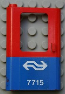 Door 1 x 4 x 5 Train Left, Thin Support at Bottom with Blue Bottom Half and Dutch NS '7715' Pattern (Sticker) - Set 7715