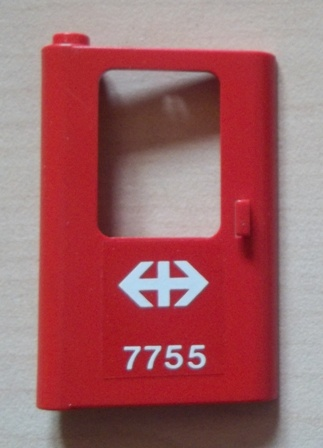 Door 1 x 4 x 5 Train Left, Thin Support at Bottom with White Double Arrow (Swiss Federal Railways) and '7755' Pattern (Sticker) - Set 7755
