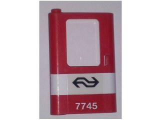 Door 1 x 4 x 5 Train Left, Thin Support at Bottom with White Stripe and Dutch NS '7745' Pattern (Sticker) - Set 7745