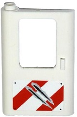 Door 1 x 4 x 5 Train Left, Thin Support at Bottom with Rivets, Red and White Danger Stripes and Claw Scratch Marks Pattern (Sticker) - Set 75917