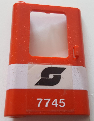 Door 1 x 4 x 5 Train Left, Thin Support at Bottom with White Stripe and Austrian Railways Logo and '7745' Pattern (Sticker) - Set 7745