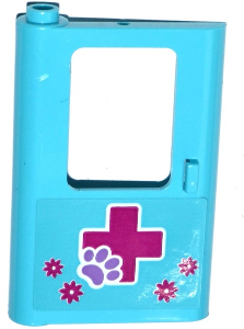 Door 1 x 4 x 5 Train Left, Thin Support at Bottom with Magenta Cross and Animal Paw and Flowers Pattern (Sticker) - Set 41125