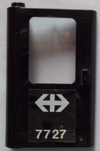 Door 1 x 4 x 5 Train Left, Thin Support at Bottom with White Double Arrow (Swiss Federal Railways) and '7727' Pattern (Sticker) - Set 7727