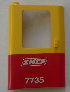 Door 1 x 4 x 5 Train Left, Thin Support at Bottom with Red Bottom Half and White 'SNCF 7735' Pattern (Sticker) - Set 7735
