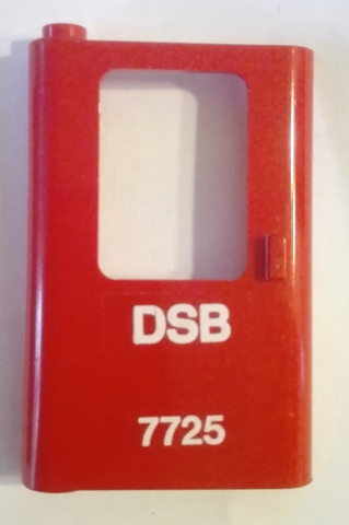 Door 1 x 4 x 5 Train Left, Thin Support at Bottom with White 'DSB 7725' Pattern (Sticker) - Set 7725