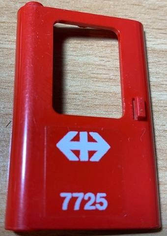 Door 1 x 4 x 5 Train Left, Thin Support at Bottom with White Double Arrow (Swiss Federal Railways) and '7725' Pattern (Sticker) - Set 7725