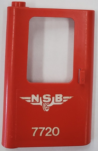 Door 1 x 4 x 5 Train Left, Thin Support at Bottom with White 'NSB 7720' Pattern (Sticker) - Set 7720