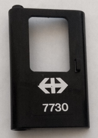 Door 1 x 4 x 5 Train Left, Thin Support at Bottom with White Double Arrow (Swiss Federal Railways) and '7730' Pattern (Sticker) - Set 7730