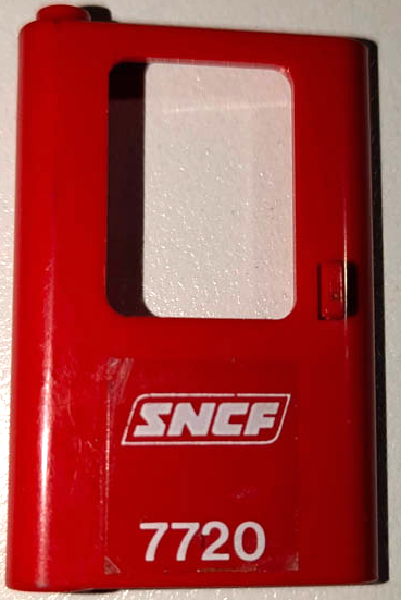 Door 1 x 4 x 5 Train Left, Thin Support at Bottom with White 'SNCF 7720' Pattern (Sticker) - Set 7720