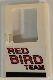 Door 1 x 4 x 5 Train Right, Thin Support at Bottom with Red 'RED BIRD TEAM', Black Stripe Pattern (Sticker) - Set 5591