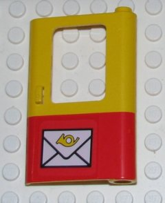 Door 1 x 4 x 5 Train Right, Thin Support at Bottom with Red Bottom Half and Mail Envelope Pattern (Sticker) - Sets 7722 / 7819