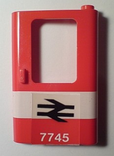 Door 1 x 4 x 5 Train Right, Thin Support at Bottom with White Stripe and British Railways '7745' Pattern (Sticker) - Set 7745