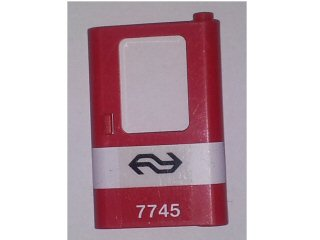 Door 1 x 4 x 5 Train Right, Thin Support at Bottom with White Stripe and Dutch NS '7745' Pattern (Sticker) - Set 7745