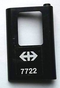 Door 1 x 4 x 5 Train Right, Thin Support at Bottom with White Double Arrow (Swiss Federal Railways) and '7722' Pattern (Sticker) - Set 7722
