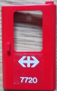 Door 1 x 4 x 5 Train Right, Thin Support at Bottom with White Double Arrow (Swiss Federal Railways) and '7720' Pattern (Sticker) - Set 7720