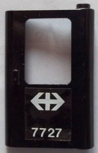 Door 1 x 4 x 5 Train Right, Thin Support at Bottom with White Double Arrow (Swiss Federal Railways) and '7727' Pattern (Sticker) - Set 7727