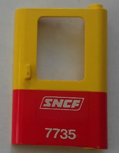 Door 1 x 4 x 5 Train Right, Thin Support at Bottom with Red Bottom Half and White 'SNCF 7735' Pattern (Sticker) - Set 7735