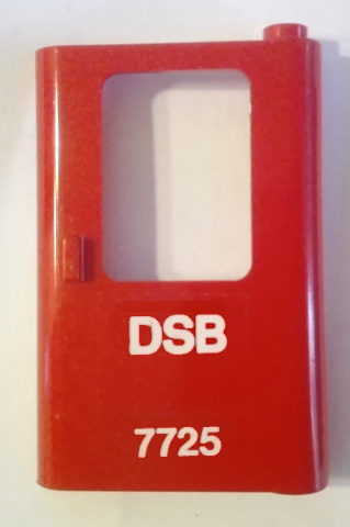 Door 1 x 4 x 5 Train Right, Thin Support at Bottom with White 'DSB 7725' Pattern (Sticker) - Set 7725