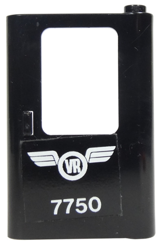 Door 1 x 4 x 5 Train Right, Thin Support at Bottom with White VR Wings Logo (Finnish Victorian Rail) and '7750' Pattern (Sticker) - Set 7750