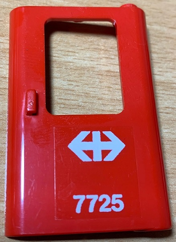 Door 1 x 4 x 5 Train Right, Thin Support at Bottom with White Double Arrow (Swiss Federal Railways) and '7725' Pattern (Sticker) - Set 7725