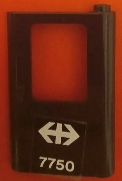 Door 1 x 4 x 5 Train Right, Thin Support at Bottom with White Double Arrow (Swiss Federal Railways) and '7750' Pattern (Sticker) - Set 7750