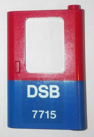 Door 1 x 4 x 5 Train Right, Thin Support at Bottom with Blue Bottom Half and White 'DSB 7715' Pattern (Sticker) - Set 7715