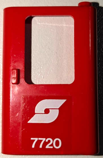 Door 1 x 4 x 5 Train Right, Thin Support at Bottom with White Austrian Railways Logo and '7720' Pattern (Sticker) - Set 7720