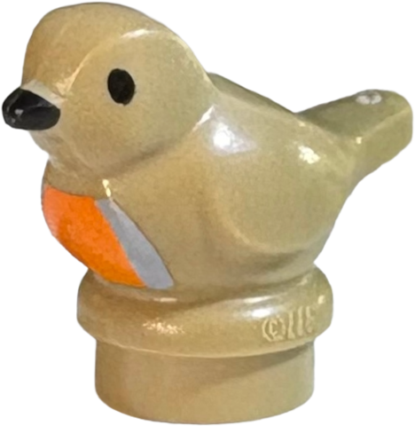 Bird, Small with Black Eyes and Beak, Light Bluish Gray and Orange Chest Pattern