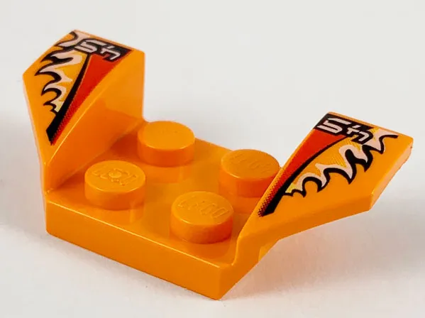 Vehicle, Mudguard 2 x 4 with Flared Wings with White '45', Black and Red Stripes, Flames Pattern