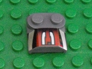 Slope, Curved 2 x 2 x 2/3 with 2 Studs and Curved Sides, Lip End with Silver/Black/Red Number 3 Left Half Pattern