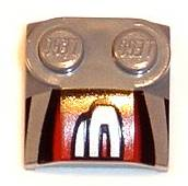 Slope, Curved 2 x 2 x 2/3 with 2 Studs and Curved Sides, Lip End with Silver/Black/Red Number 3 Right Half Pattern