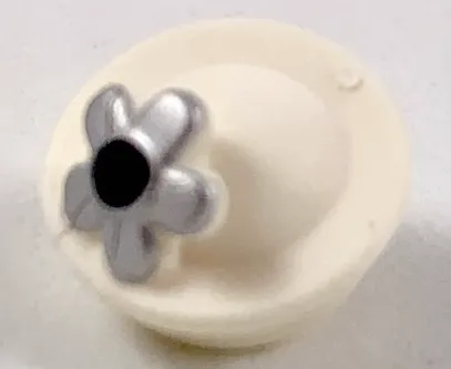 Minifigure, Hat with Small Pin, Pillbox Hat with Flower with Black Center and Silver Petals Pattern
