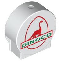 Duplo, Brick 1 x 2 x 2 Round Top with Red Dinosaur and Green 'DINOCO' Pattern