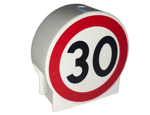 Duplo, Brick 1 x 2 x 2 Round Top with Black '30' in Red Circle Pattern