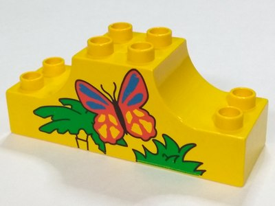Duplo, Brick 2 x 6 x 2 Arch Inverted Double with Green Grass, Palm Tree, and Red Butterfly Pattern
