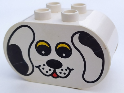 Duplo, Brick 2 x 4 x 2 Rounded Ends with Dog Face Type 1 (colored) Pattern
