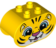 Duplo, Brick 2 x 4 x 2 Rounded Ends with Tiger Face Pattern