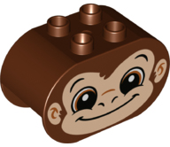 Duplo, Brick 2 x 4 x 2 Rounded Ends with Monkey Face Pattern