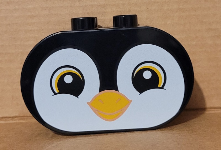 Duplo, Brick 2 x 4 x 2 Rounded Ends with Penguin Face Pattern