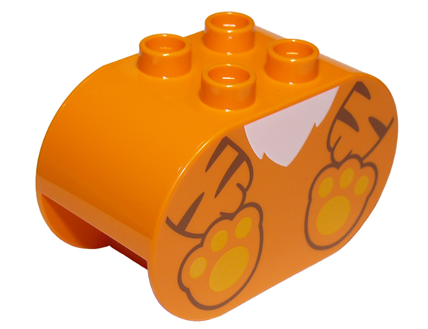 Duplo, Brick 2 x 4 x 2 Rounded Ends with Tiger Paws and White Fur Pattern