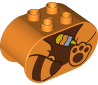 Duplo, Brick 2 x 4 x 2 Rounded Ends with Paw Holding Popsicle and Reddish Brown Stomach, Paw, and Striped Tail, Red Panda Body Pattern