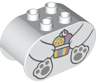 Duplo, Brick 2 x 4 x 2 Rounded Ends with Paws Holding Cupcake and Light Bluish Gray Paws, Polar Bear Body Pattern