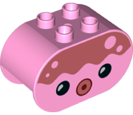 Duplo, Brick 2 x 4 x 2 Rounded Ends with Black Eyes, Coral Forehead, and Circle Mouth, Octopus Head Pattern