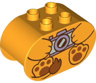 Duplo, Brick 2 x 4 x 2 Rounded Ends with Arms Holding Camera and Dark Orange Paws and Tail, Lion Body Pattern