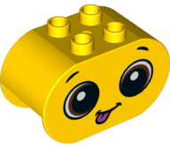 Duplo, Brick 2 x 4 x 2 Rounded Ends with Silly Face and Embarrassed Face on Reverse Pattern