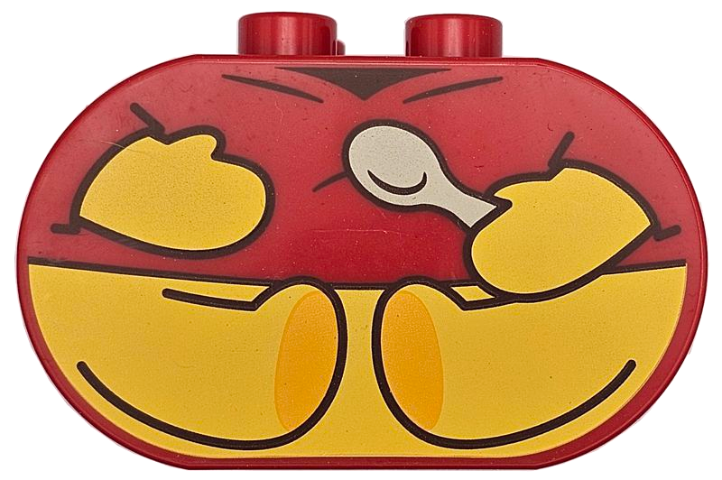 Duplo, Brick 2 x 4 x 2 Rounded Ends with Yellow Teddy Bear Hands and Legs, Shirt with Dark Brown Creases, Tan Spoon Pattern (Winnie the Pooh Body)