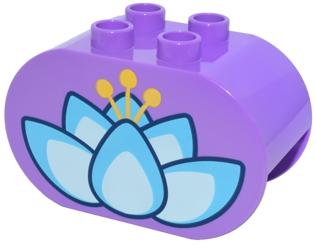 Duplo, Brick 2 x 4 x 2 Rounded Ends with Medium Azure, Light Aqua, Dark Blue and Yellow Lotus Flower Pattern