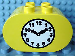 Duplo, Brick 2 x 4 x 2 Rounded Ends with Clock Pattern